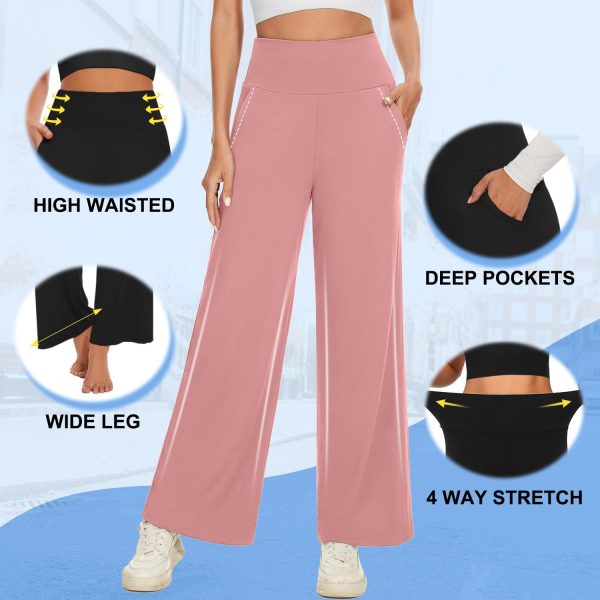 3 Pack Women's Wide Leg Pants with Pockets High Waist Loose Sweatpants Casual Lounge Yoga Workout Palazzo