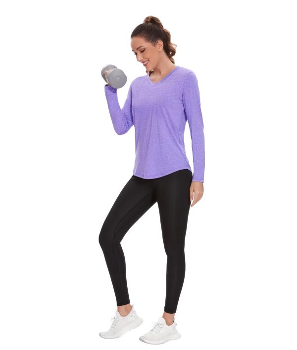 61fQBrQeymL.jpg 7 Pack Long Sleeve Workout Tops for Women Quick Dry Athletic Running Shirts UV Sun Protection V Neck T Shirts