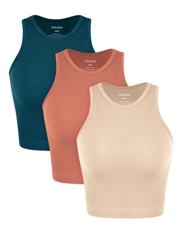 61gw5GMD1LL.jpg 3-Pack Seamless Crop Tank for Women Ribbed Soft High Neck Cropped Tops