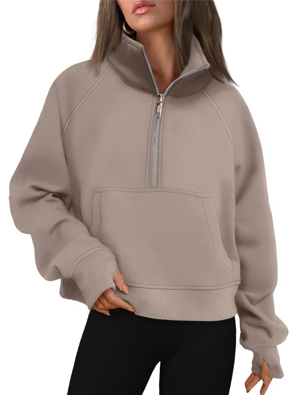 61hDQfyQtrL.jpg Womens Sweatshirts Half Zip Cropped Pullover Fleece Quarter Zipper Hoodies 2025 Fall Fashion Outfits Clothes