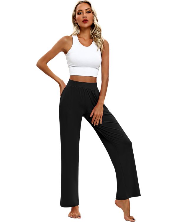 61iRfbKG16L.jpg 3 Pack Women's Lounge Pants, Cozy Wide Leg Lounge Pants with Pockets Loose Flowy Yoga Sweatpants Workout Comfy Jogger