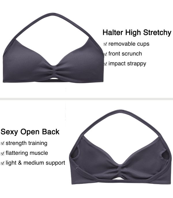 61j3rcQ5vDL.jpg Halter Sports Bras for Women Padded Strappy Bra Open Back Workout Gym Crop