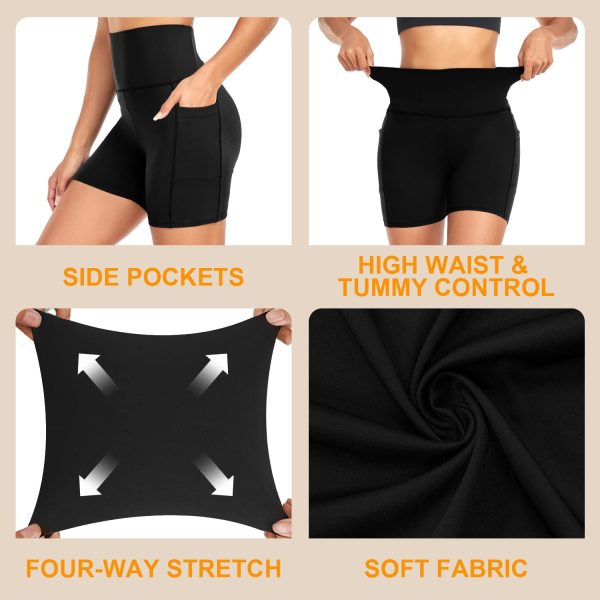 61jLPSzXOL.jpg 3 Pack High Waisted Biker Shorts for Women with Pockets ?C 5" Super Soft Workout Yoga Women's Novelty Shorts