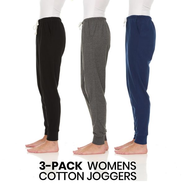 61keZCgpesL.jpg 3 Pack: Womens Cotton Joggers - 100% Cotton Lounge Athletic Casual Sleep Casual Pajama PJ Pants Sweatpants