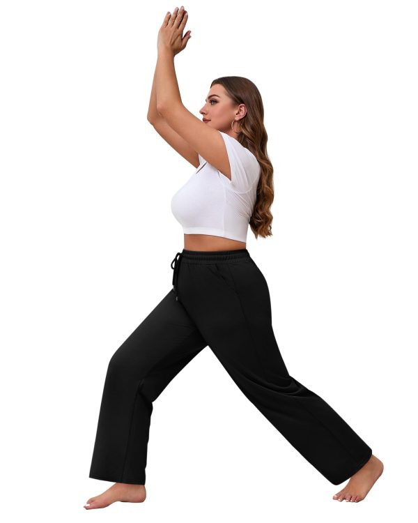 61lPz39RZYL.jpg 3 Pack Women's Plus Size Sweatpants Wide Leg Cargo Lounge Pants High Waist Ladies' Slacks Drawstring Jogger with Pockets