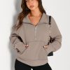 Womens Sweatshirts Half Zip Cropped Pullover Fleece Quarter Zipper Hoodies 2025 Fall Fashion Outfits Clothes