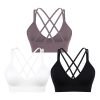 Sports Bra for Women V-Neck Strappy Criss Cross Yoga Bra Padded Seamless Workout Gym Athletic Fitness Bras 3 Pack