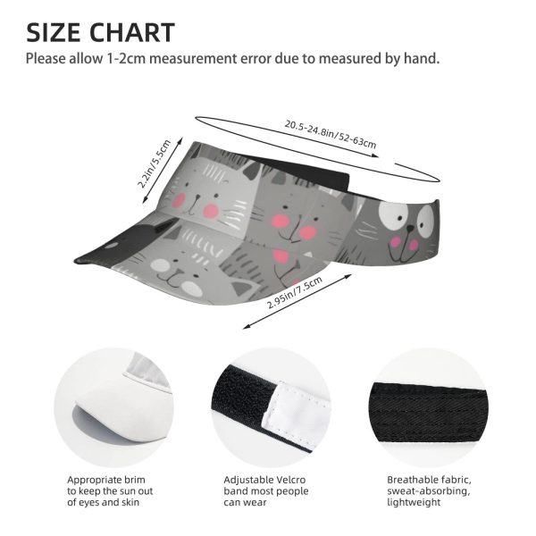 61nFJjQSJ1L.jpg Cat Pattern Sport Sun Visor Hat Adjustable Empty Top Baseball Cap Outdoor Travel Beach Ball Caps for Women and Men
