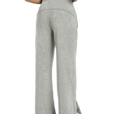 Women's Fleece Lined Sweatpants High Waisted Slit Wide Leg Baggy Pants Workout Lounge Drawstring Zipper Pockets