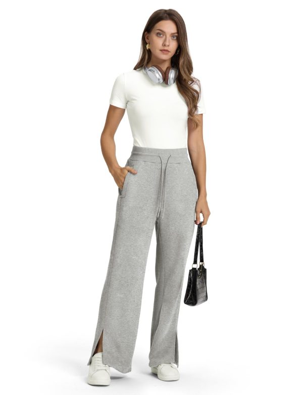 61nnEGAQsGL.jpg Women's Fleece Lined Sweatpants High Waisted Slit Wide Leg Baggy Pants Workout Lounge Drawstring Zipper Pockets