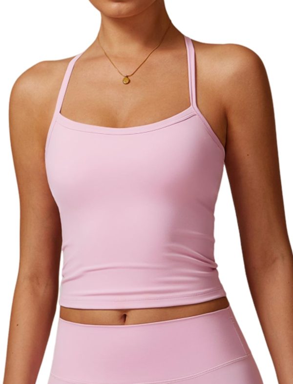 61npkWwfumL.jpg Womens Longline Sports Bras Cross Back Active Gym Yoga Padded Workout Crop Tank Top with Built in Bra