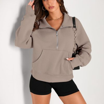 Womens Sweatshirts Half Zip Cropped Pullover Fleece Quarter Zipper Hoodies 2025 Fall Fashion Outfits Clothes