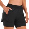 Women 2 in 1 Running Shorts High Waisted Athletic Shorts Gym Workout Shorts with Liner Zipper Pockets