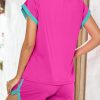 Women's 2 Piece Outfits Casual Colorblock Short Sleeve Pullover Tops and Drawstring Shorts Pants Lounge Sets
