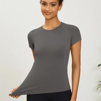 Womens Workout Tops Short Sleeve Raglan Athletic Shirts Yoga Gym Crewneck Quick Dry Tshirts