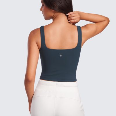 Womens Butterluxe Double Lined Square Neck Tight Tank Tops Sleeveless Workout Cropped Casual Yoga Fitted Shirts
