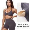 Halter Sports Bras for Women Padded Strappy Bra Open Back Workout Gym Crop