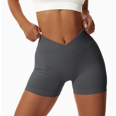 2 Pack Workout Gym Shorts for Women High Waisted Booty V Cross Biker Shorts Scrunch Butt Athletic Yoga Shorts