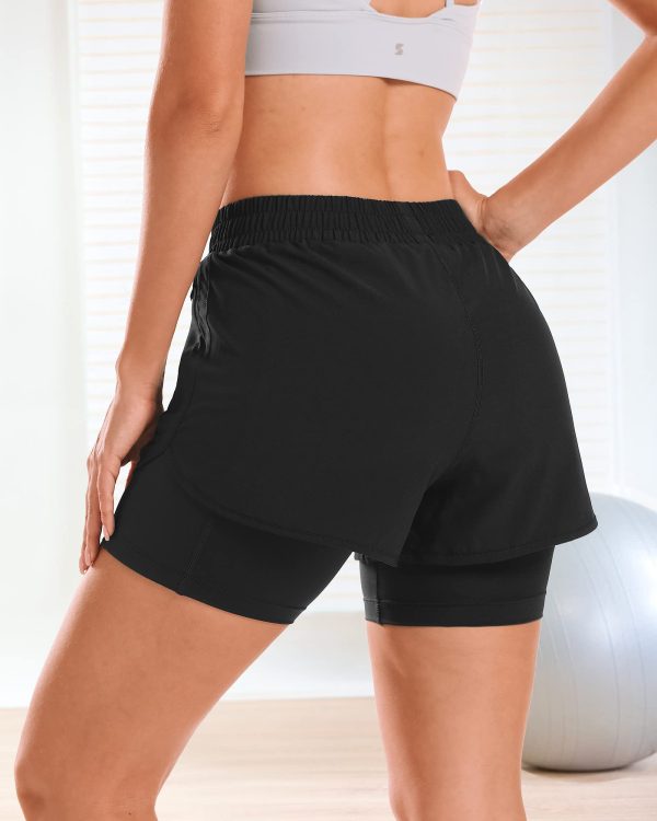 61z6kYQUU2L.jpg Women 2 in 1 Running Shorts High Waisted Athletic Shorts Gym Workout Shorts with Liner Zipper Pockets