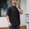Men's Cotton T-Shirts Oversized Unisex Short Sleeves Casual Loose Wash Solid Basic Tee Tops