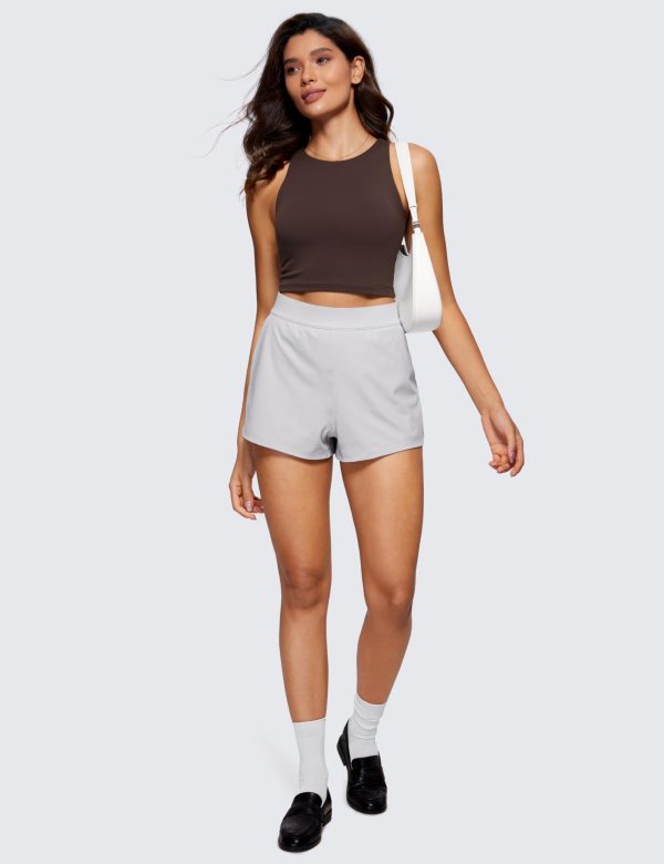 61zYLeTqplL.jpg Womens Butterluxe Double Lined Cropped Tops High Neck Racerback Tanks Sleeveless Casual Workout Crop Shirts