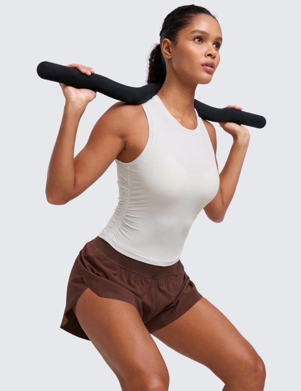 71-9SAGDRyL.jpg Cloudweight Womens Ruched Tank High Neck Workout Fitted Tops Basic Yoga Athletic Sleeveless Shirts