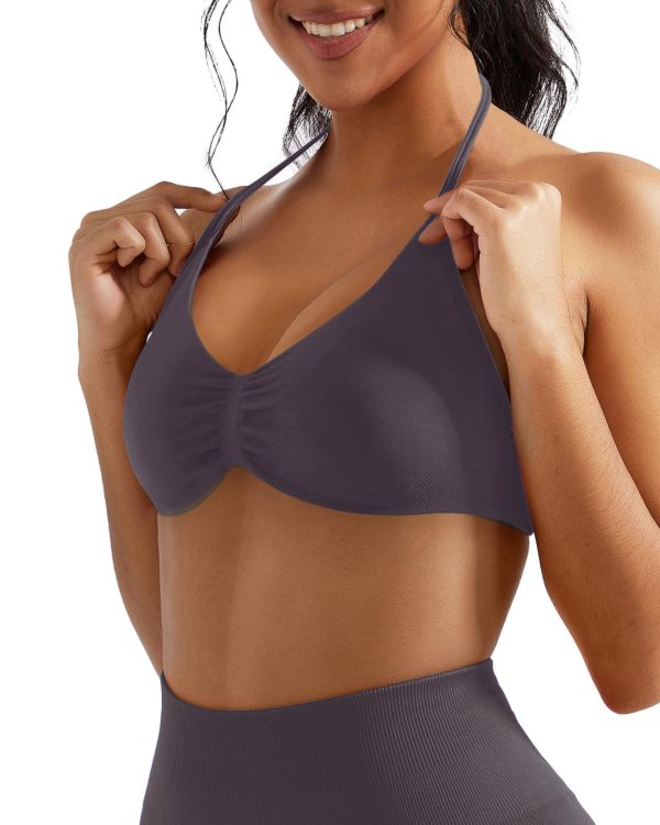71-PjoNzXkL.jpg Halter Sports Bras for Women Padded Strappy Bra Open Back Workout Gym Crop