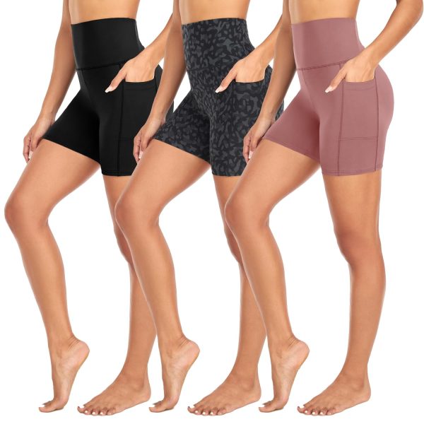 71-bQgJOQjL.jpg 3 Pack High Waisted Biker Shorts for Women with Pockets ?C 5" Super Soft Workout Yoga Women's Novelty Shorts