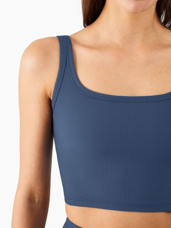 71-uBqNyDDL.jpg Women's Seamless Sports Bra Workout Crop Top Ribbed Padded Longline Wirefree Medium Support Tank Tops Fitness