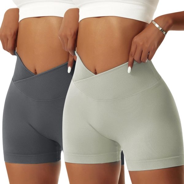710c9dpgxOL.jpg 2 Pack Workout Gym Shorts for Women High Waisted Booty V Cross Biker Shorts Scrunch Butt Athletic Yoga Shorts