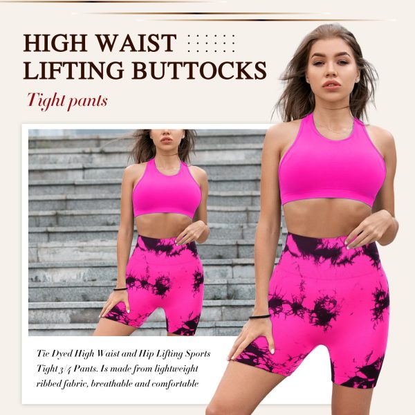 710jnlk66QL.jpg 4 Piece Women Workout Shorts Tie Dye High Waist Butt Lift Shorts Tight Women Workout Gym Yoga Sports Shorts
