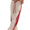 Women Side Striped Wide Leg Pants Color Block High Rise Drawstring Sweatpants Baggy Track Pants with Pockets