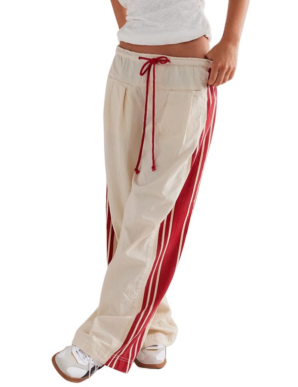 7111ucn9w3L.jpg Women Side Striped Wide Leg Pants Color Block High Rise Drawstring Sweatpants Baggy Track Pants with Pockets