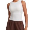 Cloudweight Womens Ruched Tank High Neck Workout Fitted Tops Basic Yoga Athletic Sleeveless Shirts
