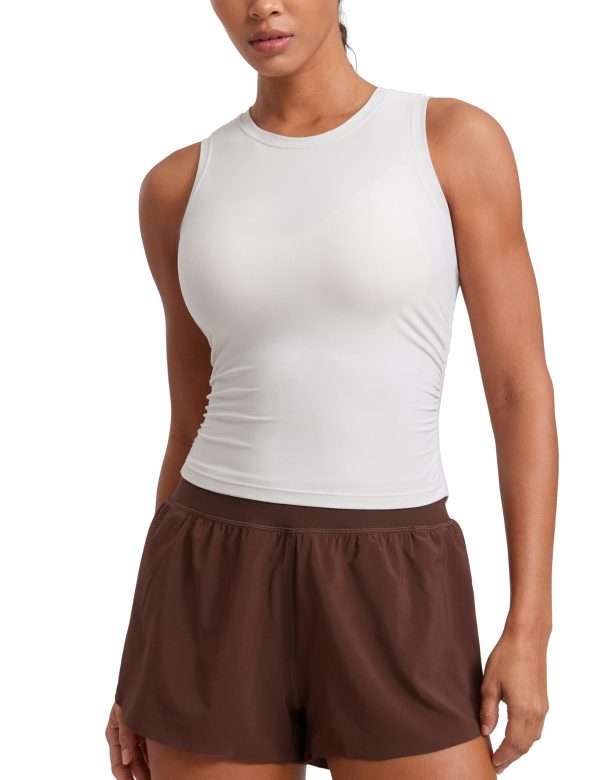 711ixOHVLdL.jpg Cloudweight Womens Ruched Tank High Neck Workout Fitted Tops Basic Yoga Athletic Sleeveless Shirts