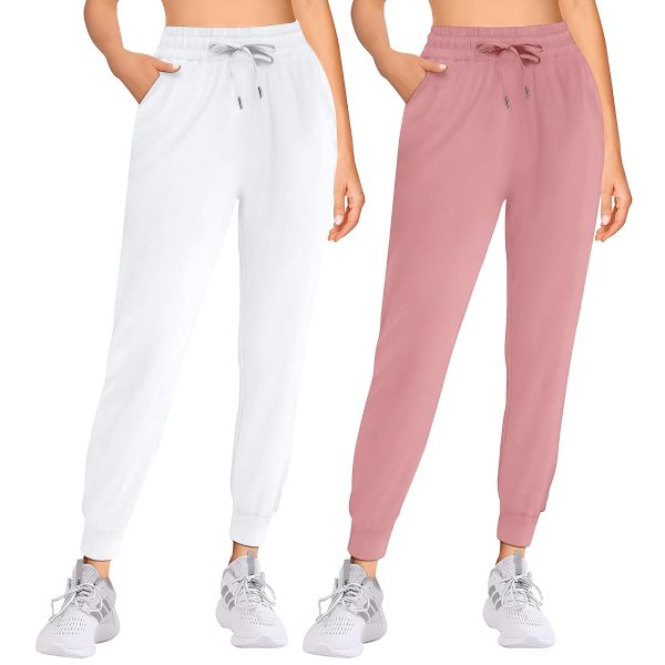 712GrHhKomL.jpg 2 Pack Women's Joggers with Pockets Tapered Sweatpants for Women Lounge Workout Jogging Pants for Yoga Running