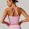 Womens Longline Sports Bras Cross Back Active Gym Yoga Padded Workout Crop Tank Top with Built in Bra