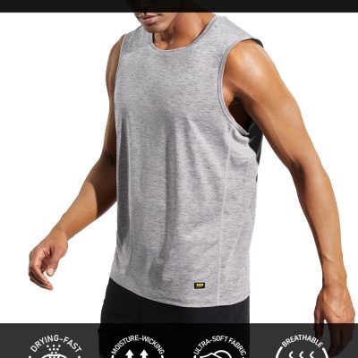 Men??s Sleeveless Tank Top Dry Fit Workout Muscle Tee Shirt for Running Athletic Gym Sports Training, Moisture Wicking