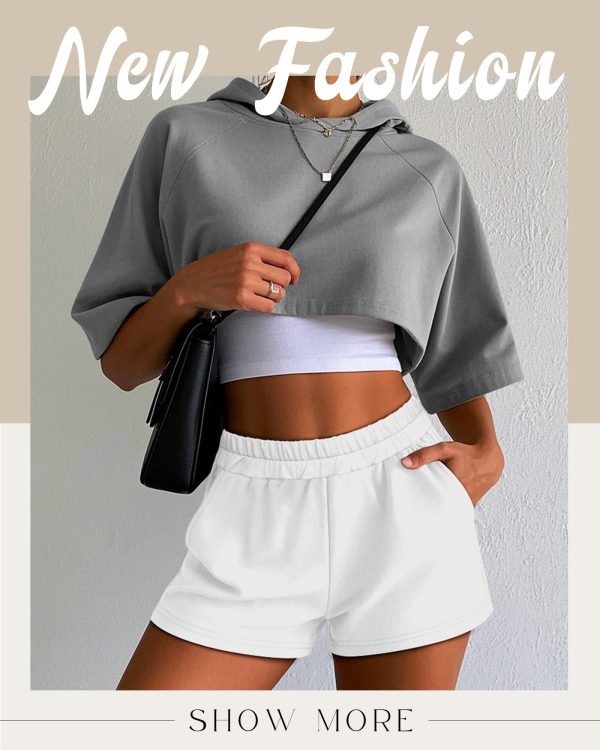 716Jeodk-L.jpg 3 Pack Women's Sweat Shorts, Elastic High Waist Shorts Casual Summer Lounge Cotton Comfy Athletic Shorts with Pockets