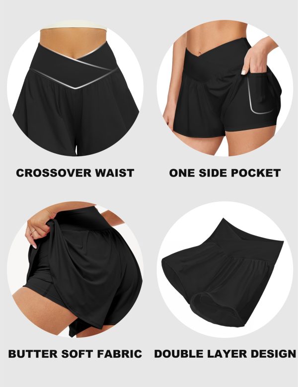 7194Bzz9i1L.jpg Crossover Athletic Shorts for Women 2 in 1 Flowy Running Shorts with Pockets Spandex Butterfly Workout Tennis Skorts