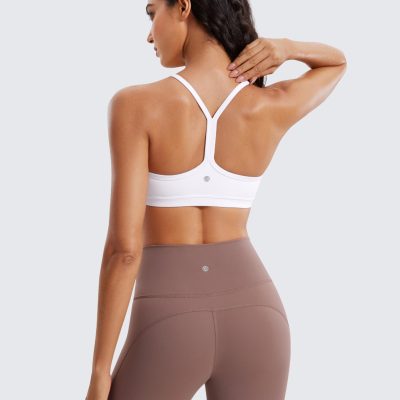 Butterluxe Womens Ruched V Neck Sports Bra - Y Back Spaghetti Thin Strap Wireless Padded Yoga Crop Top