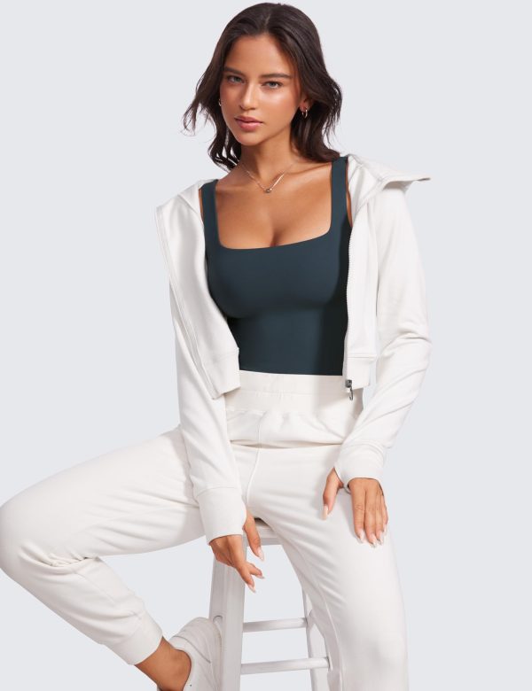 719IzfO-unL.jpg Womens Butterluxe Double Lined Square Neck Tight Tank Tops Sleeveless Workout Cropped Casual Yoga Fitted Shirts