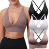 Women's Sports Bras Adjustable Deep V Neck Bras Wireless Spaghetti Strap Criss Cross Padded Low Support Sexy Bras