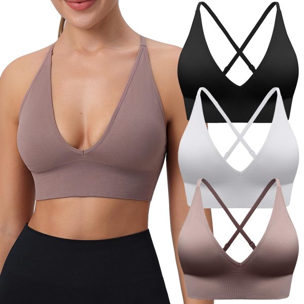 719V5covDL.jpg Women's Sports Bras Adjustable Deep V Neck Bras Wireless Spaghetti Strap Criss Cross Padded Low Support Sexy Bras