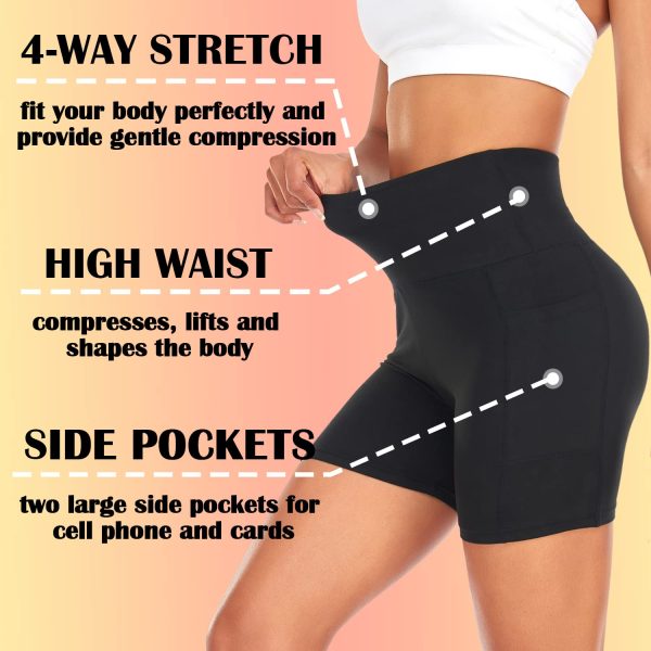 71AZ9hsmBFL.jpg 4 Pack Biker Shorts for Women with Pockets ?C 5" High Waisted Tummy Control Workout Yoga Running Gym Tennis Shorts