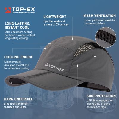 Oversized XL XXL Foldable Reflective Unstructured Design Running Breathable Cooling Quick Dry Baseball Caps