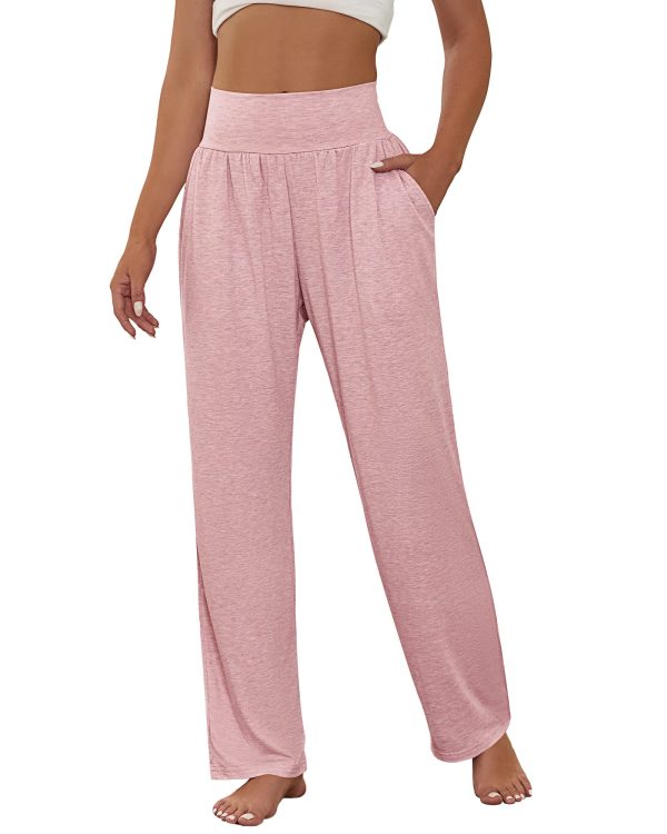 71Bfci1q4CL.jpg 3 Pcs Women's Wide Leg Yoga Pant Comfy Loose High Waist Lounge Waist Lounge Casual Athletic Workout Joggers Apparel