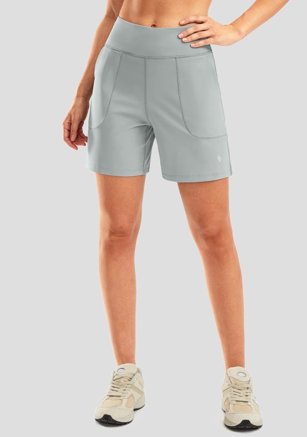 71C9k62AmbL.jpg Women's 6'' Athletic Long Shorts with 4 Pockets High Waisted Bermuda Shorts for Women Walking Running Casual