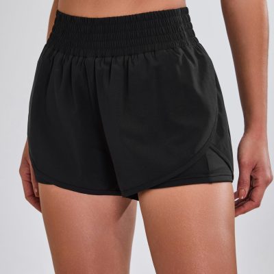 Womens Running Shorts High Waisted Side Pocket Athletic Shorts High Side Slit 2 in 1 Gym Shorts