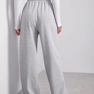 Wide Leg Sweatpants for Women Elastic High Waisted Drawstring Loose Pants with Pockets